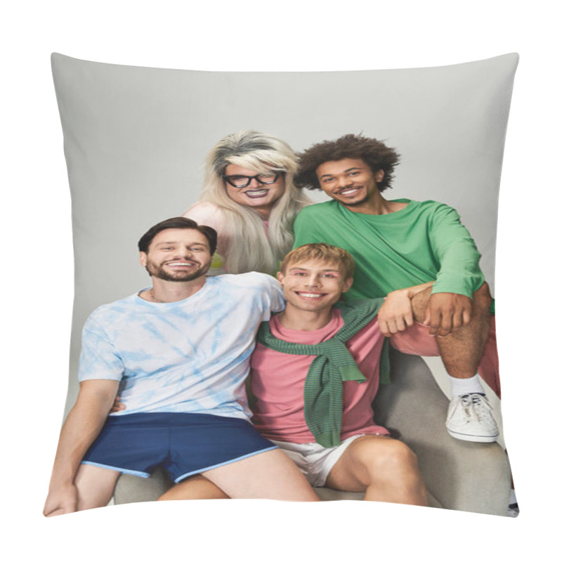 Personality  Four Friends In Vibrant Outfits Share Joy, Embracing Their Unique Identities Together. Pillow Covers