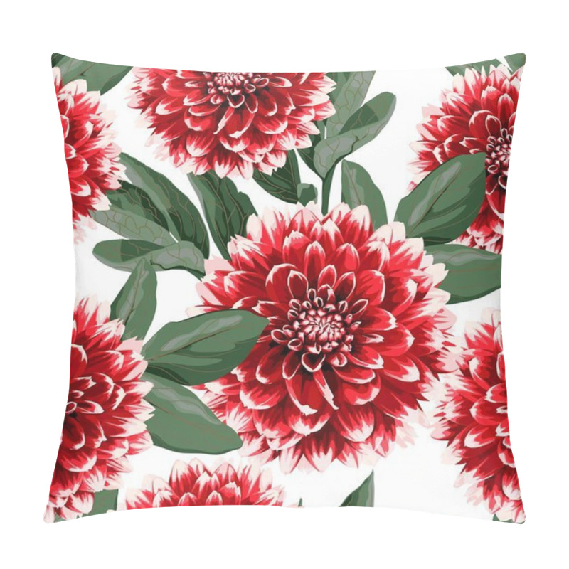 Personality  Floral Seamless Autumn Pattern With Hand Drawn Red Dahlias Flowers,berries And Herbs. Illustration For Textile Pillow Covers