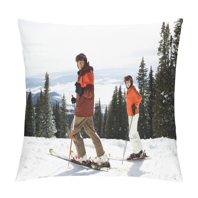 Personality  Couple Skiing On Mountain Slope Pillow Covers