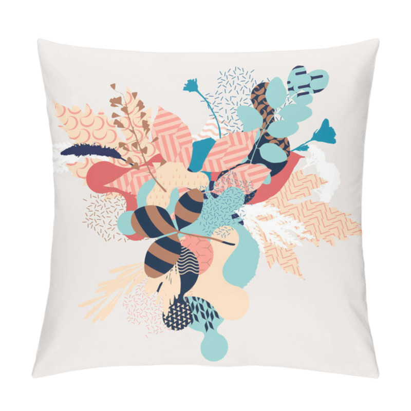 Personality  Abstract Floral Composition. Flat Pastel Decoration Leaves. Pillow Covers