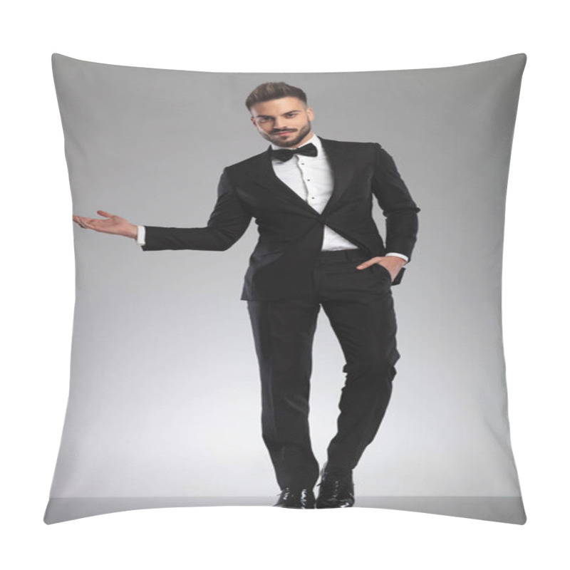 Personality  Confident Model Presenting And Holding His Hand In His Pocket Pillow Covers