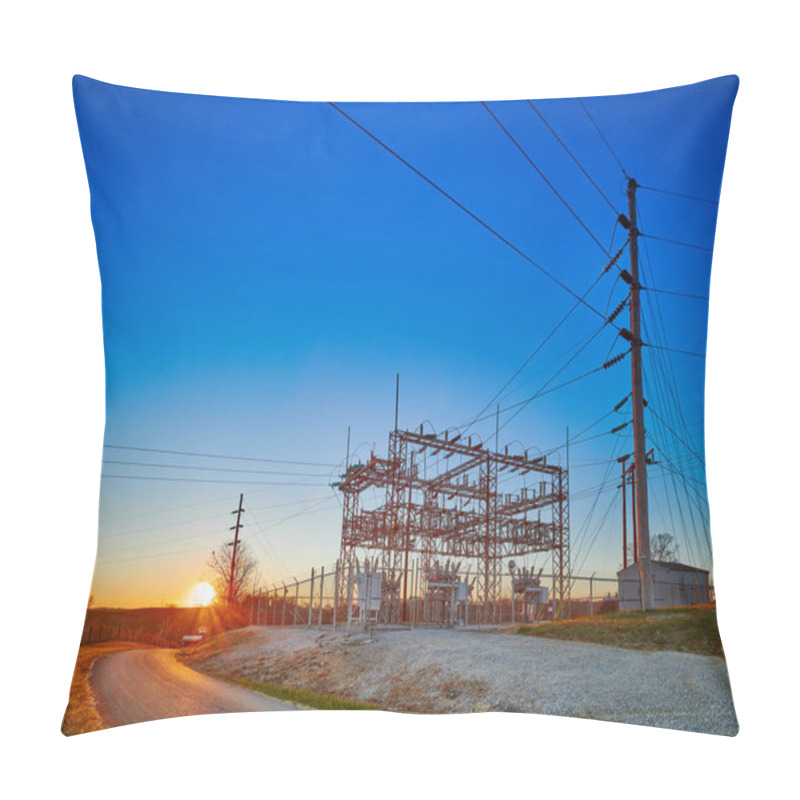 Personality  Electric Substation At Sunset With Blue Sky. Pillow Covers