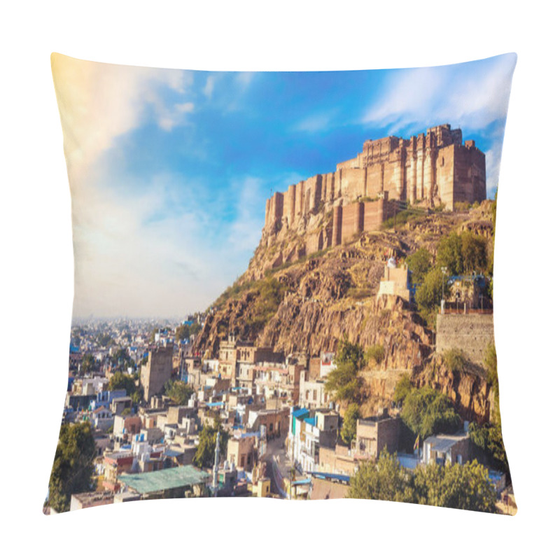 Personality  Mehrangarh Fort Jodhpur Rajasthan With Cityscape At Sunset. Mehrangarh Fort Is A UNESCO World Heritage Site And Popular Tourist Destination. Pillow Covers