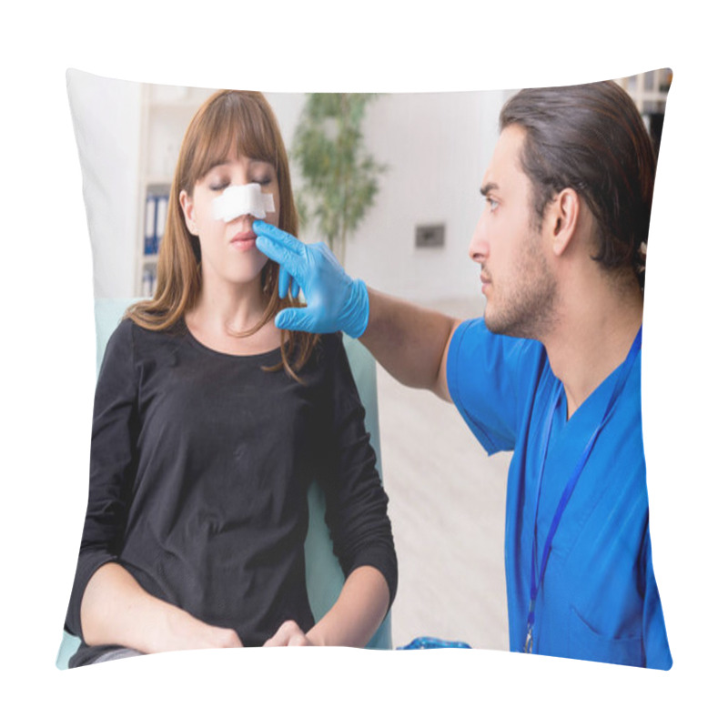 Personality  Young Beautiful Woman Visiting Doctor In Plastic Surgery Concept Pillow Covers