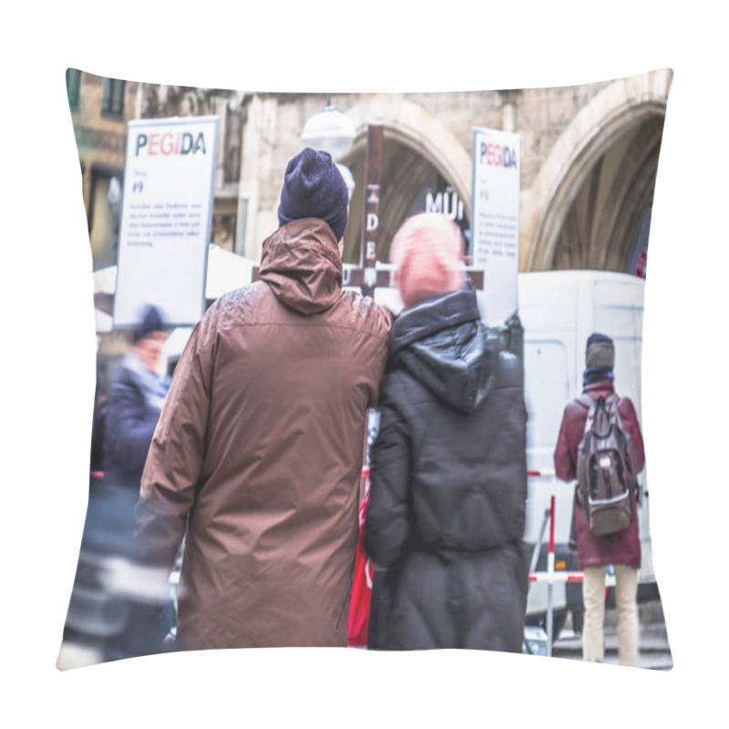 Personality  Munich , Germany - February 15 2018: People Observing The PEGIDA Demonstration In The City Pillow Covers