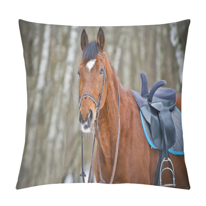 Personality  Chestnut Sidesaddle Horse Without Her Rider Pillow Covers