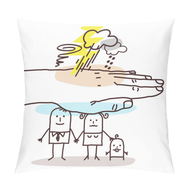 Personality  Protecting Big Hand - Cartoon Family And Stormy Weather Pillow Covers