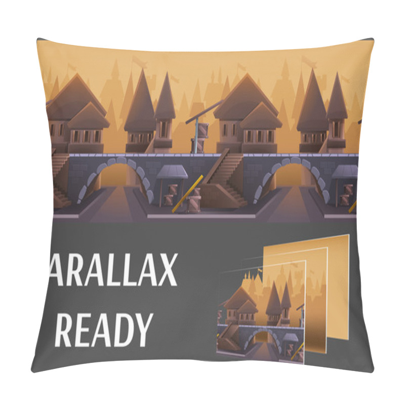 Personality  Seamless Cartoon Medieval City Landscape Pillow Covers