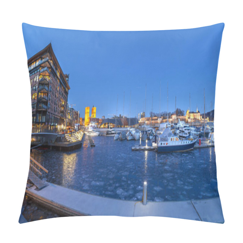 Personality  OSLO, NORWAY - 27 FEB 2016: Panoramic View Of Marina With Akershus Fortress And City Hall Pillow Covers