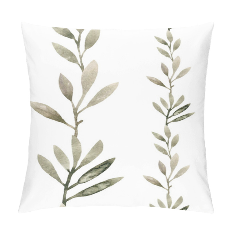 Personality  Watercolor Seamless Border With Green Gray Leaves And Branches, Design For Wallpaper, Celebrations, Banners, Wedding Invitations.  Pillow Covers