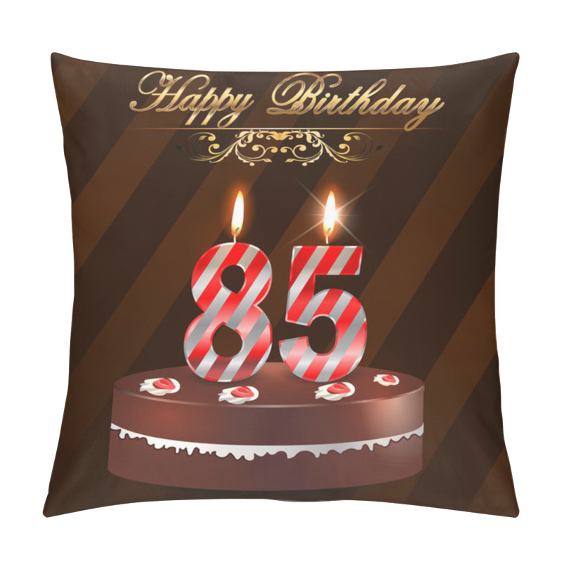 Personality  85 Year Happy Birthday Card With Cake And Candles, 85th Birthday - Vector EPS10 Pillow Covers