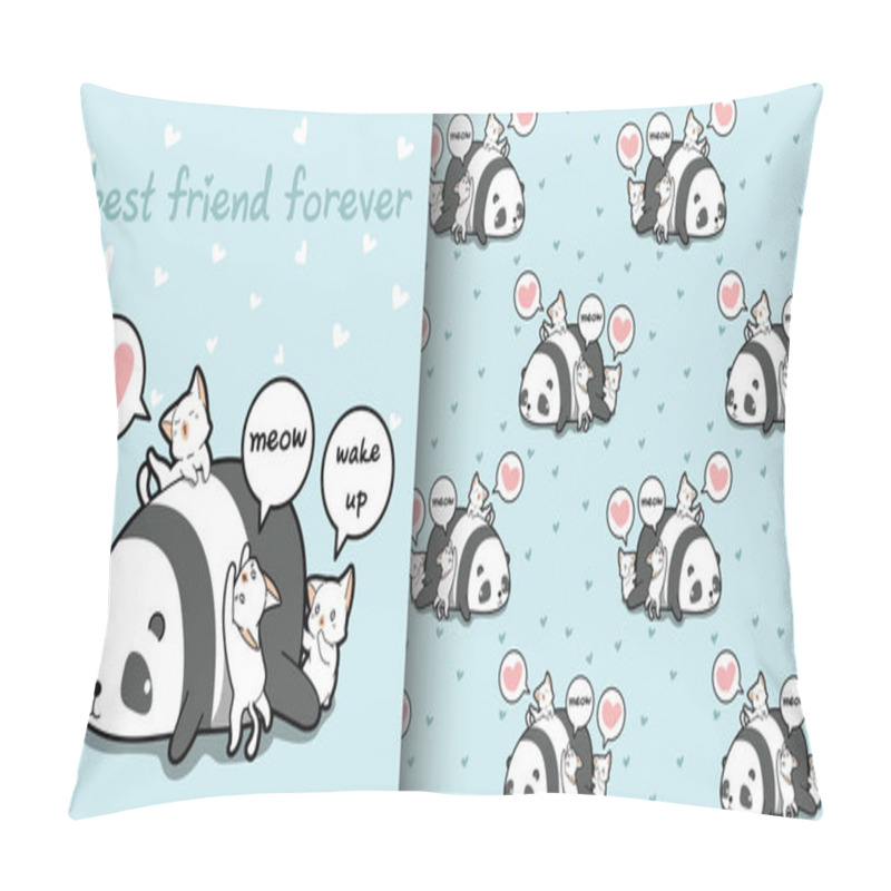 Personality  Seamless Kawaii Panda And Cat Characters Pattern Pillow Covers