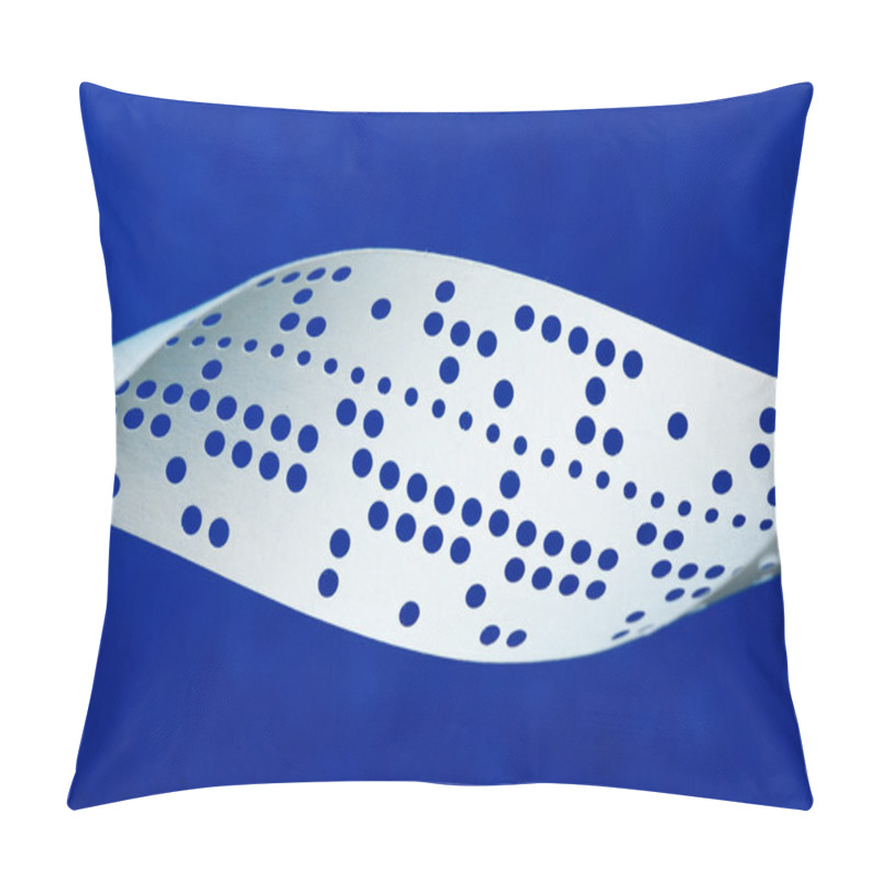 Personality  Closeup Of Perforated Punched Tape On Blue Background Pillow Covers