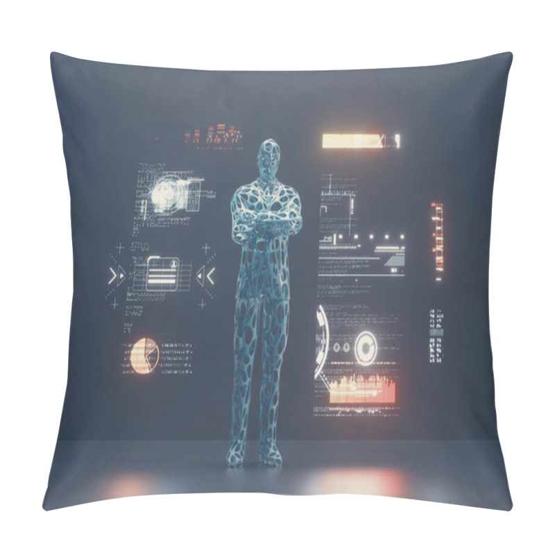 Personality  Abstract Human With Data Information Screen. Artificial Intelligence And Deep Learning Concept . This Is A 3d Render Illustration. Pillow Covers