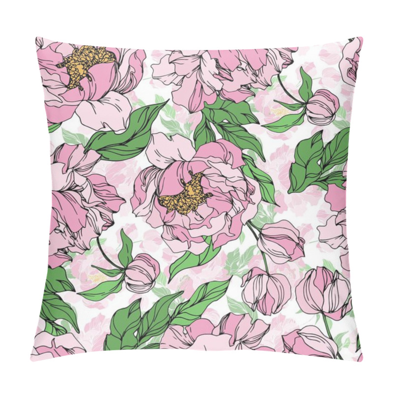 Personality  Peony Floral Botanical Flowers. Black And White Engraved Ink Art. Seamless Background Pattern. Pillow Covers