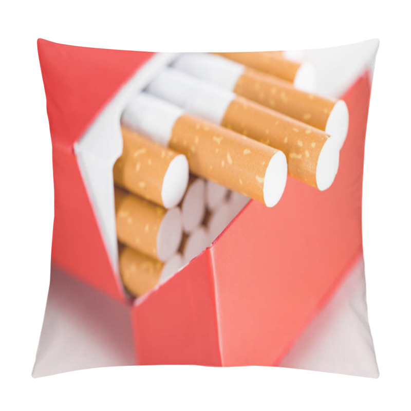 Personality  Close Up Shot Of Cigarettes In Red Pack Pillow Covers