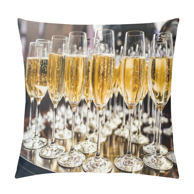 Personality  Champagne Glasses On A Background. New Year's Celebration With Champagne. Pillow Covers