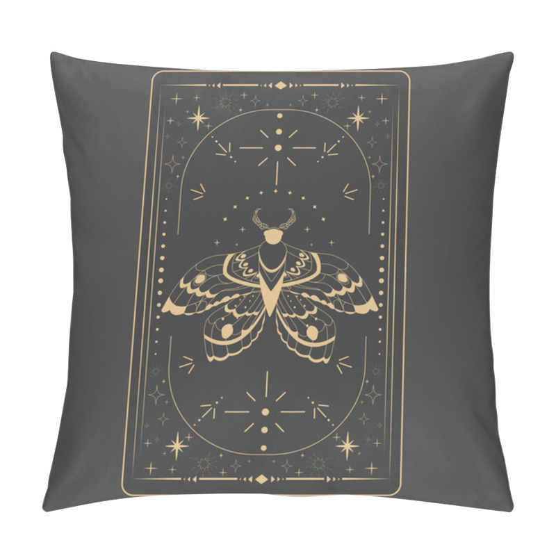 Personality  Tarot Reverce Border Magic Sacred Cover Card Frame Gold Line Border Celelstial Mystery Esoteric Decoration With Moth Stars And Moon On Dark Background. Vector Illustration Pillow Covers