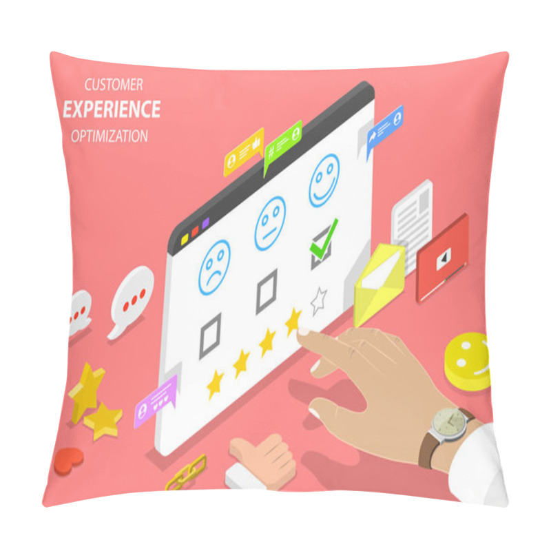 Personality  Customer Experience Optimization Isometric Flat Vector Concept. Pillow Covers