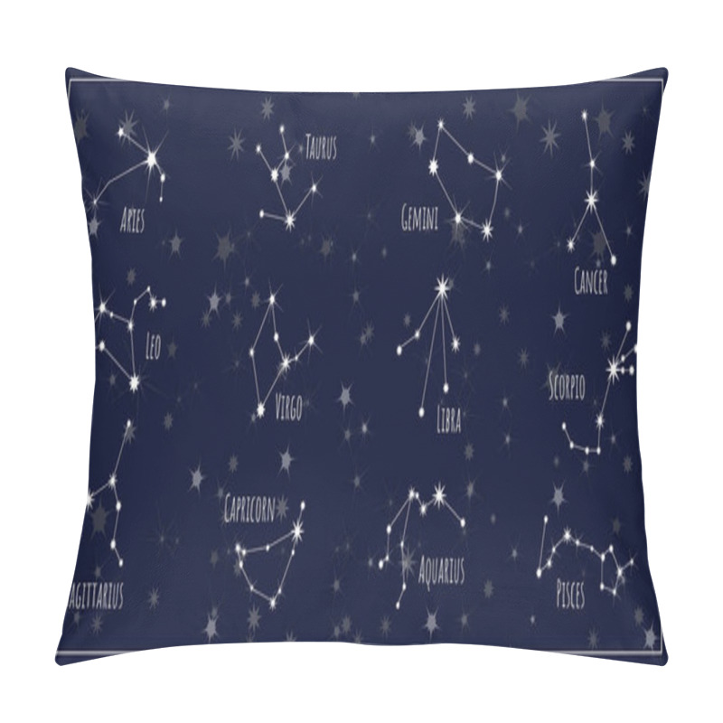 Personality  Collection Of 12 Zodiac Signs In The Starry Sky. Sky Map And Astrological Constellations. Horoscope. Stock Vector Illustration. Pillow Covers