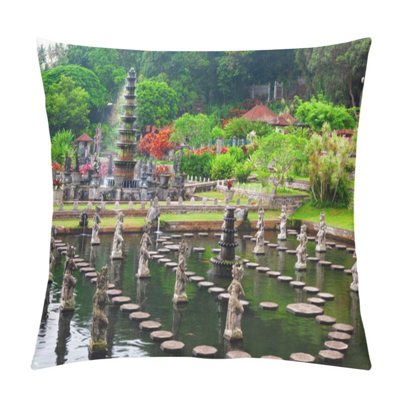 Personality  Bali Island, Indonesia - January 10, 2015: Ancient Water Palace Tirta Gangga With Fountains, Natural Pools, Path In Fish Pond With Statues Of Dancing Women In Traditional Costumes. Culture, Arts Of Bali, Popular Travel Destination In Indonesia Pillow Covers