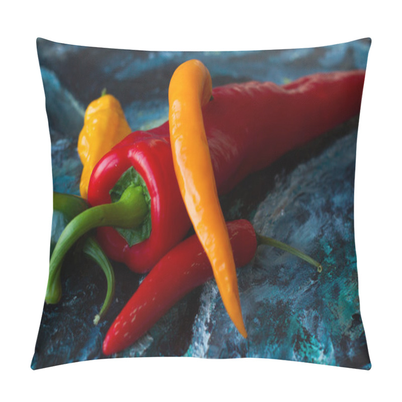 Personality  Red Hot Chili Peppers On Blue Canvas. Art Still Life Pillow Covers