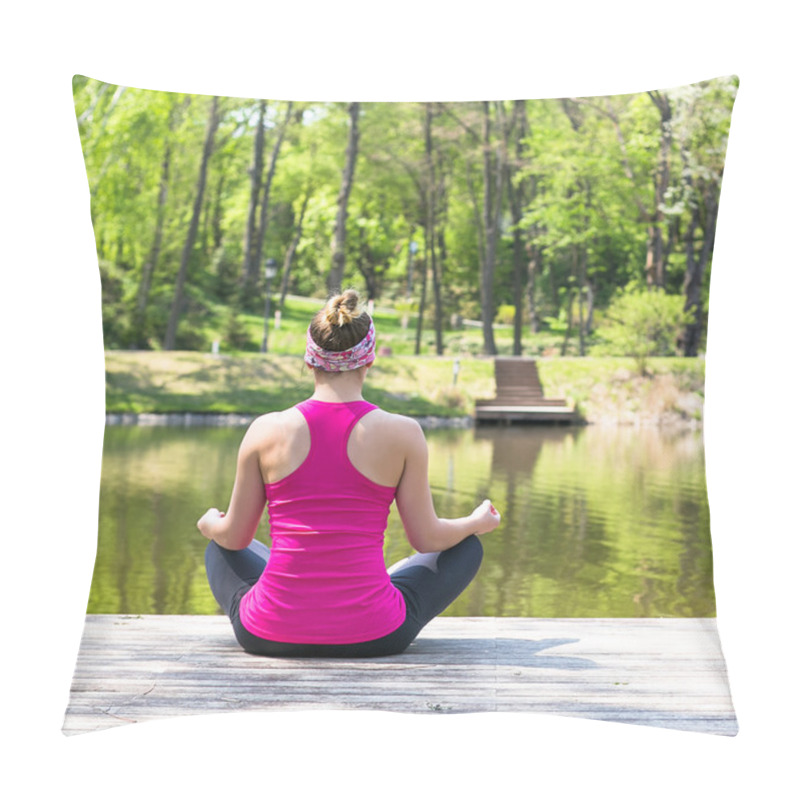 Personality  Young Woman Doing Yoga In Beautiful Nature Pillow Covers