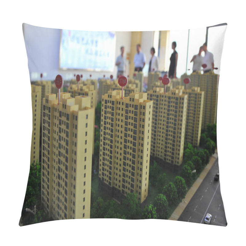 Personality  Chinese Homebuyers Look At Models Of Residential Apartment Buildings During A Real Estate Fair In Qingzhou City, East China's Shandong Province, 14 August 2015 Pillow Covers