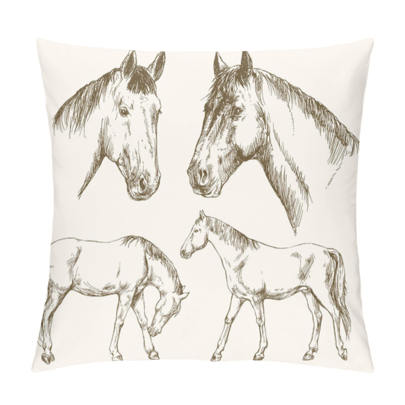 Personality  Horses. Hand Drawn Set. Pillow Covers