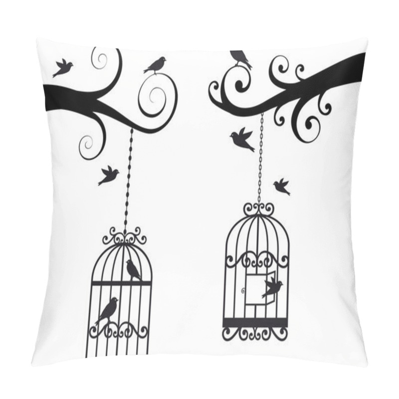 Personality  Bircage And Birds, Vector Pillow Covers