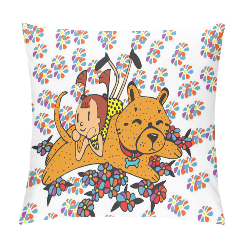 Personality  Girl With Puppy (vector) Pillow Covers