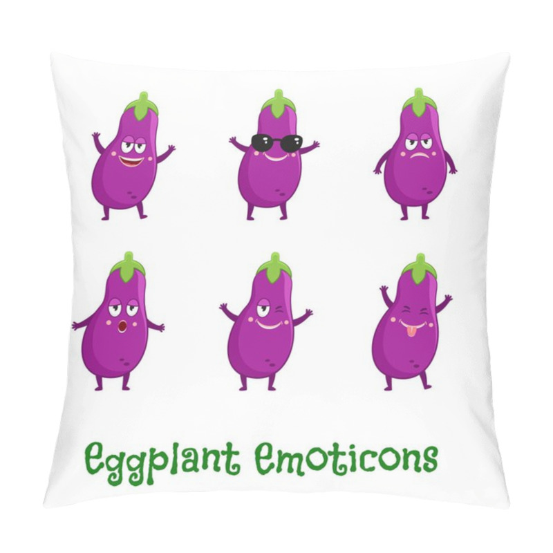 Personality  Eggplant Smiles. Cute Cartoon Emoticons. Emoji Icons Pillow Covers