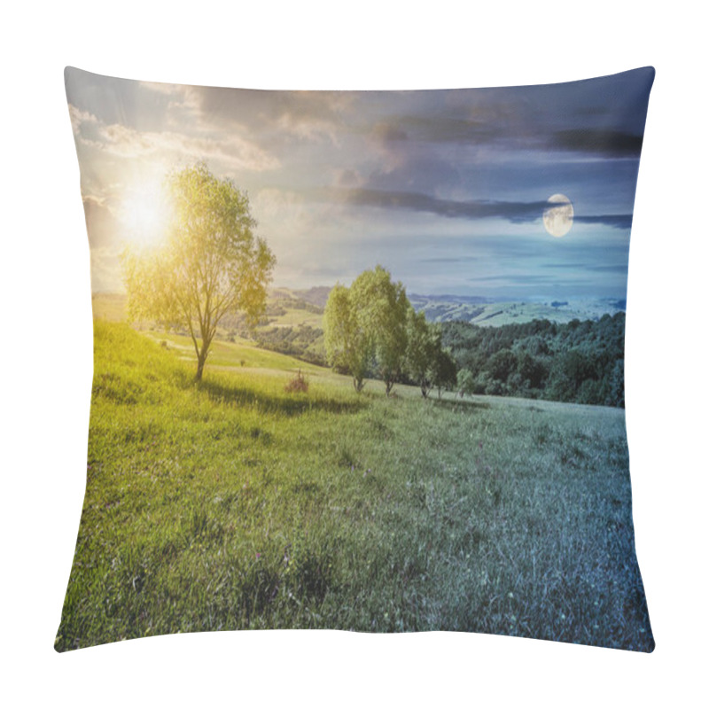 Personality  Row Of Trees On Grassy Slope Through The Time Pillow Covers