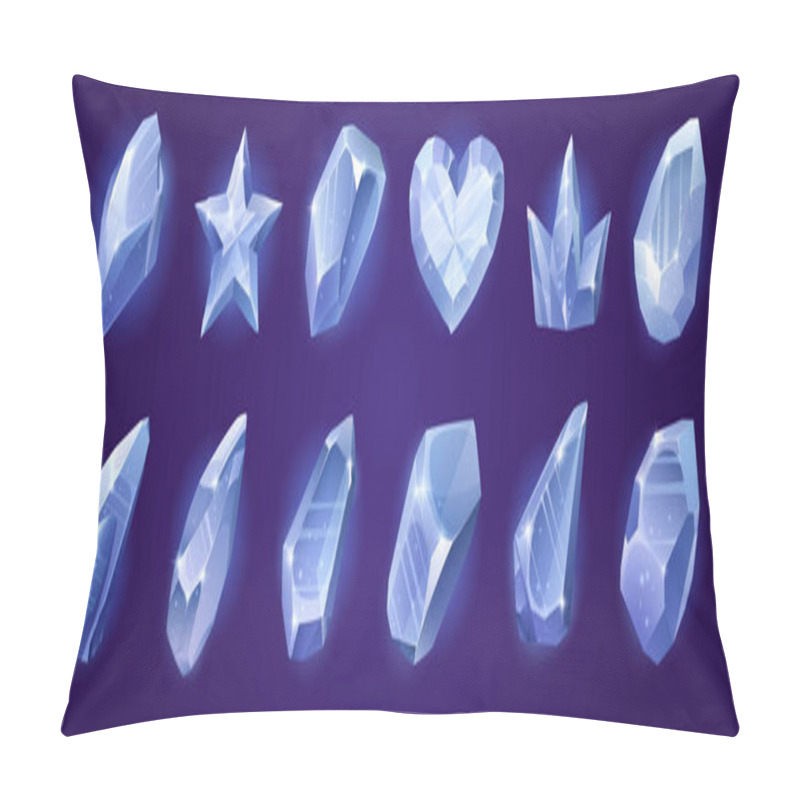 Personality  Game Icons Of Diamond Crystals, Blue Shiny Gems Pillow Covers