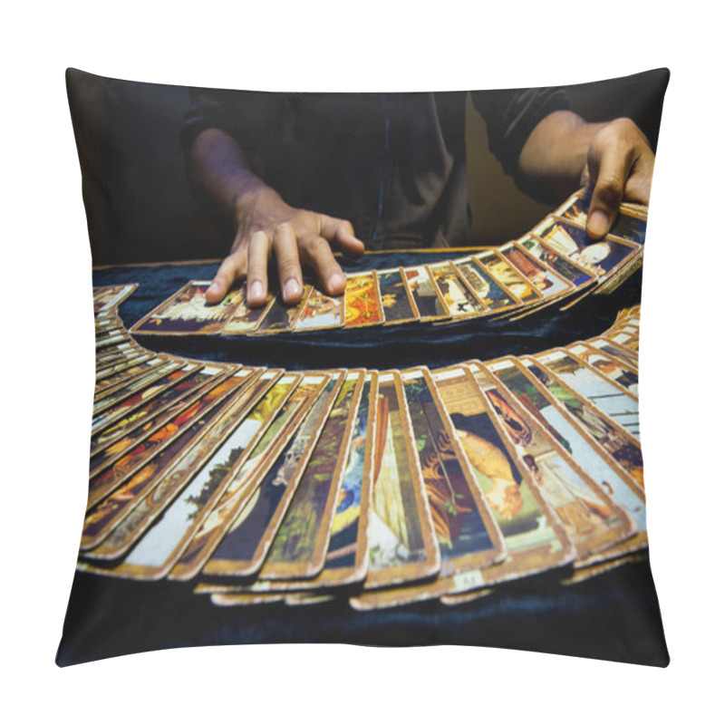 Personality  Man Hand Playing Tarrot Cards With Slow Speed Pillow Covers