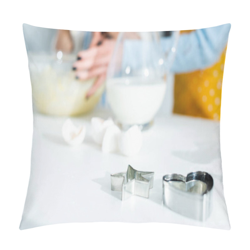 Personality  Selective Focus Of Dough Molds On Table In Kitchen  Pillow Covers