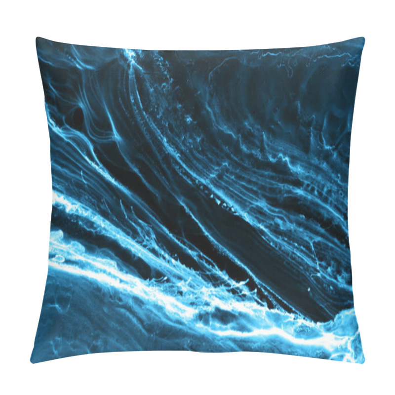 Personality  Alcohol Ink Background, Abstract Blue Black Ocean Waves, Acrylic Paint Sea Swirl Pattern, Stains And Blots Pillow Covers