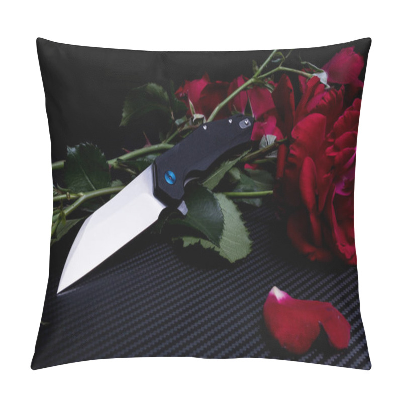 Personality  Knife And A Bouquet Of Flowers. Knife And Red Roses. Spicy And Prickly. Pillow Covers