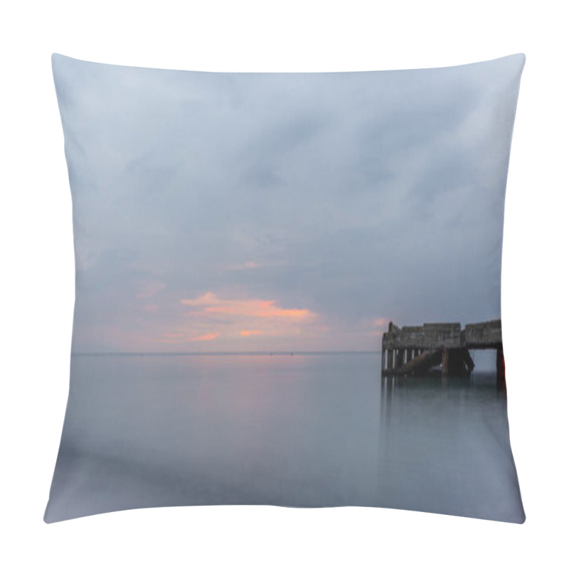 Personality  Abandoned Pier On Tuscan Sea In Autumn At Sunset With Long Exposure Effect Pillow Covers