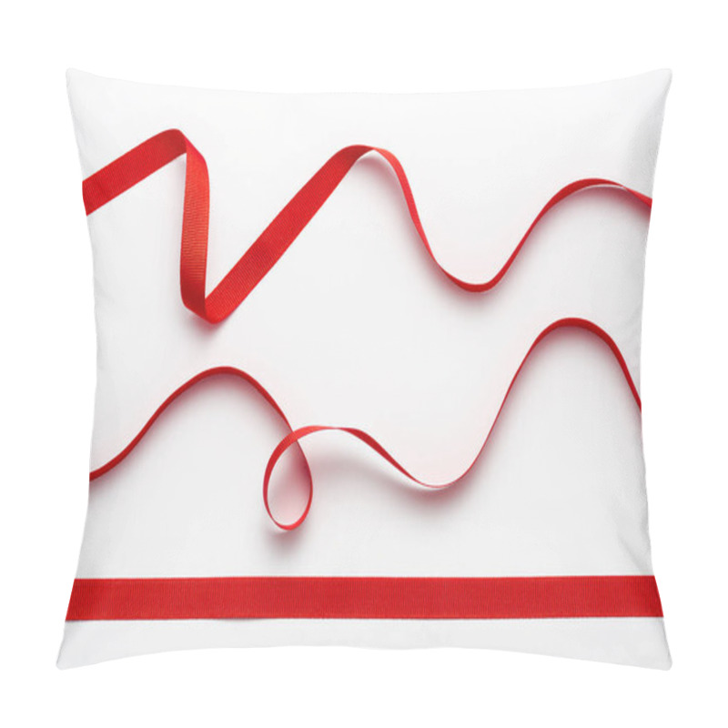 Personality  Top View Of Red Curled Ribbons On White  Pillow Covers