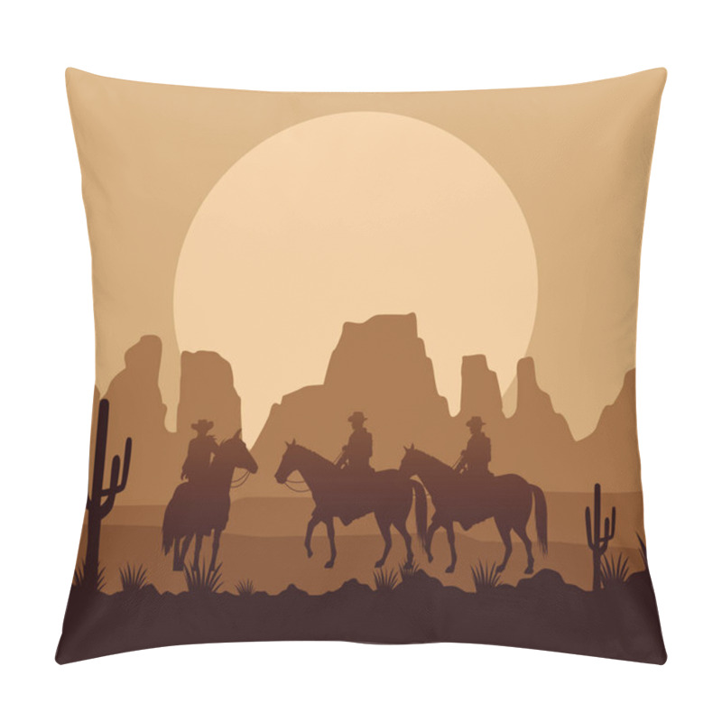 Personality  Wild West Desertic Sunset Scene With Cowboys And Horses Pillow Covers