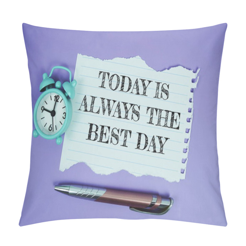 Personality  Today Is Always The Best Day Text  Motivational And Inspiration Quote With Alarm Clock On Purple Background Pillow Covers