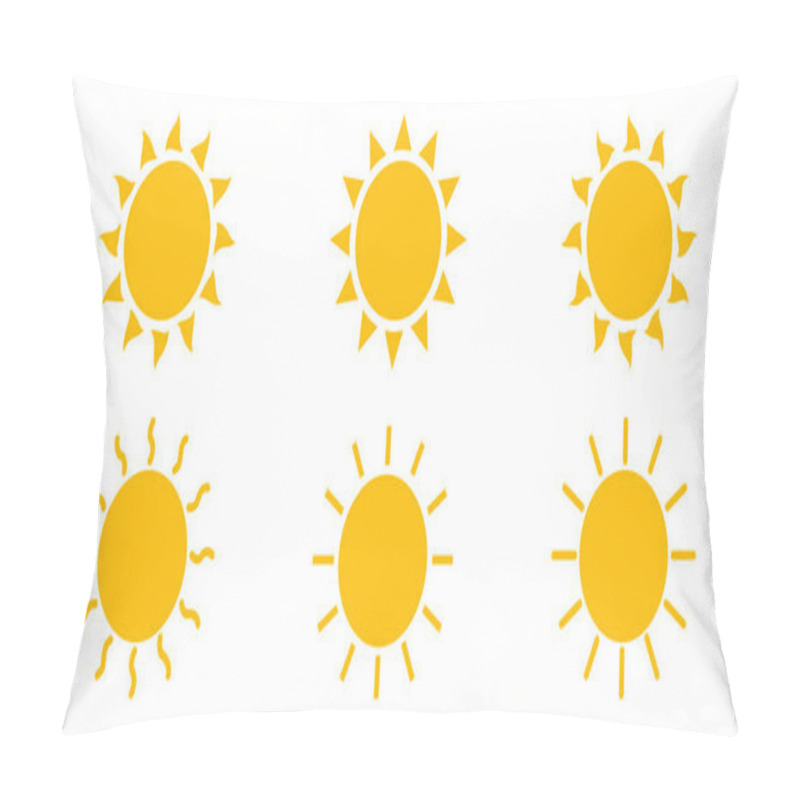 Personality  Sun Icon Set. Vector Isolated Yellow Sun Collection. Pillow Covers