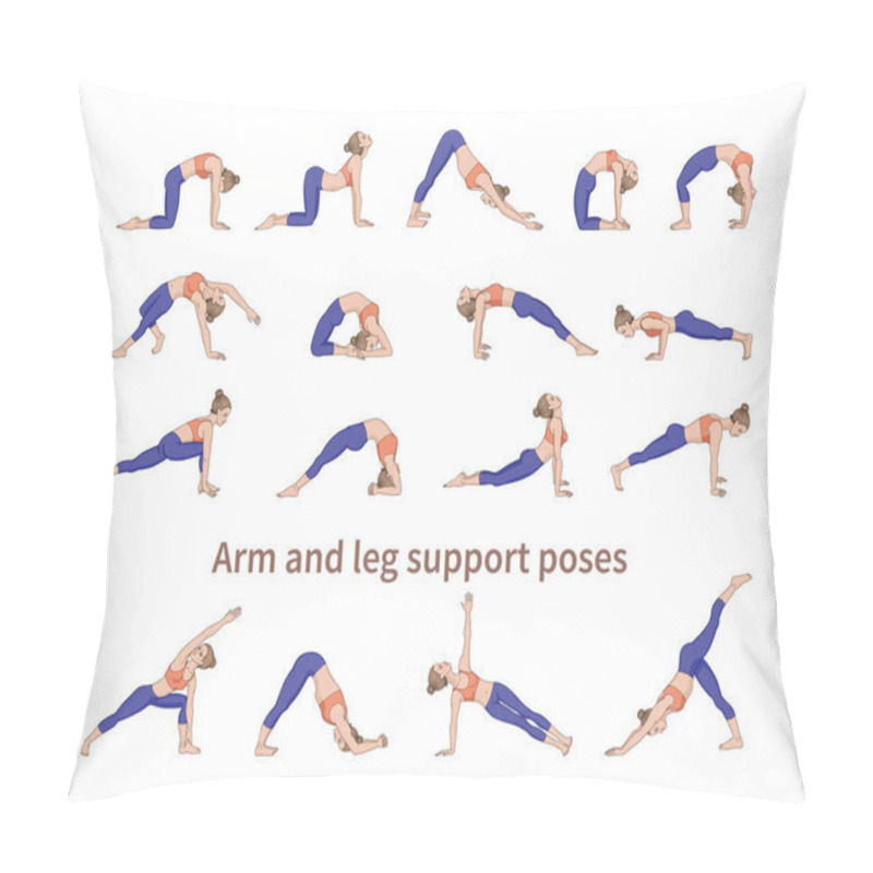 Personality  Women Silhouettes. Collection Of Yoga Poses. Asana Set. Vector Illustration. Arm And Leg Support Poses Pillow Covers