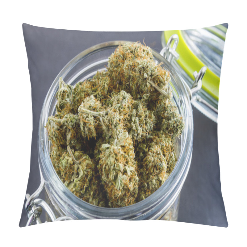 Personality  Medical Marijuana Buds On Black Background Pillow Covers