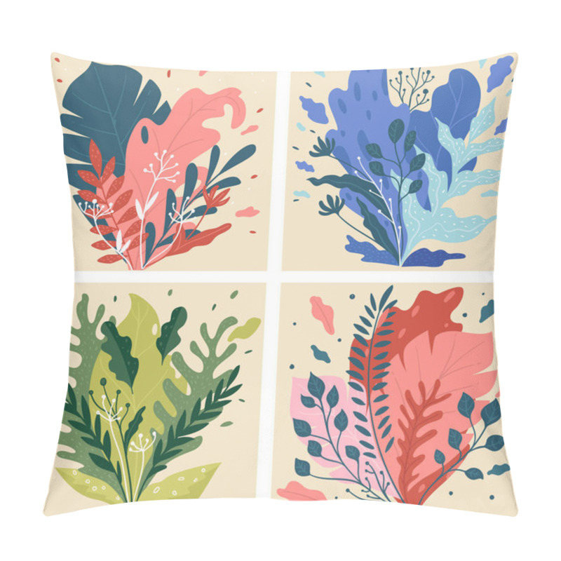 Personality  Tropical Or Exotic Shrubs With Leaves And Flourishing Flowers. Autumn, Spring Or Summer Foliage, Seasonal Botany In Bouquet. Delicate Decoration, Gardening Or Florist Shop, Vector In Flat Style Pillow Covers