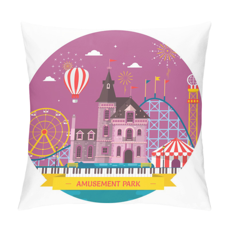 Personality  Amusement Park With Attraction And Rollercoaster, Tent With Circ Pillow Covers