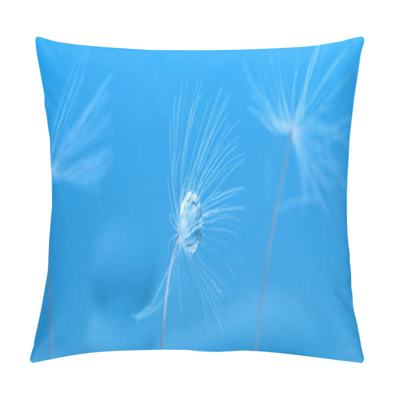 Personality  Macro Photo, Dandelion Seeds In Dew Drops On A Mystical Blue Background Pillow Covers