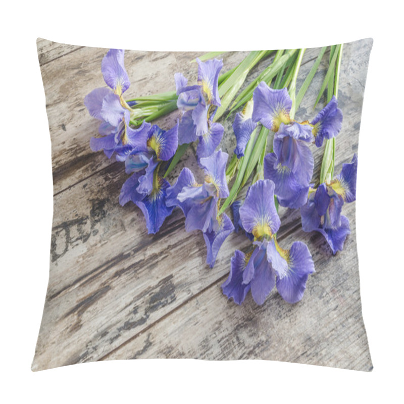 Personality  Bouquet Blueflag Or Iris Flower On Wooden Background Pillow Covers