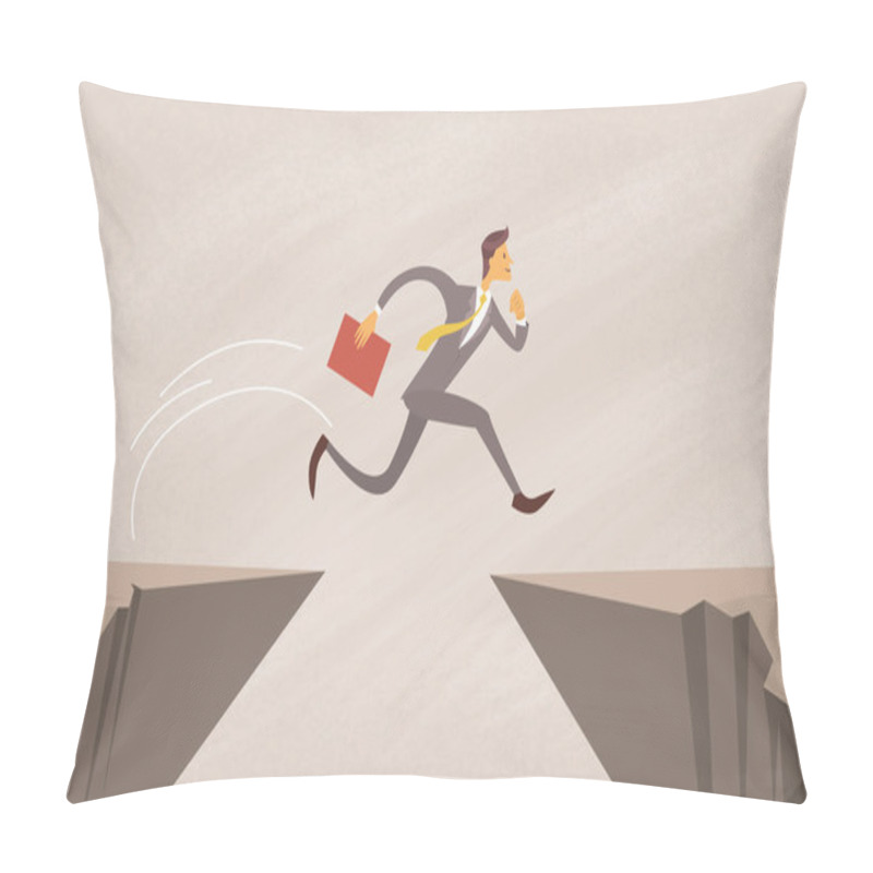 Personality  Businessman Jump Over Cliff Gap Mountain Pillow Covers